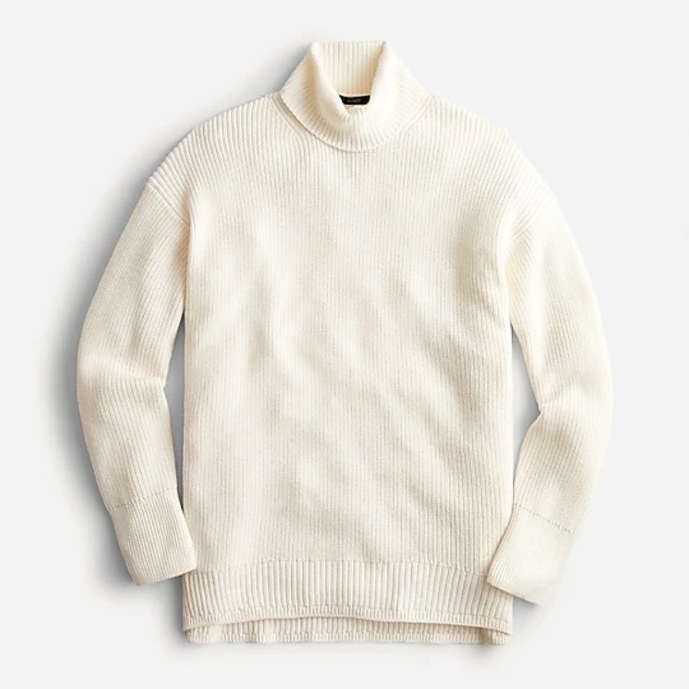 J. Crew | Ribbed cotton-cashmere relaxed turtleneck sweater in Ivory (S)